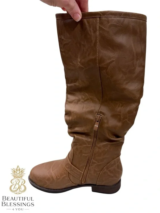 Journee Collection Women’s/Girl’s Mid-Calf Buckle Detail Riding Boots - Brown - Picture 4 of 9